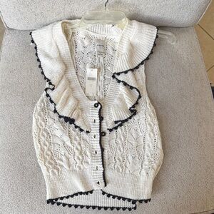Maeve Cream and Black Ruffle Half Cardigan